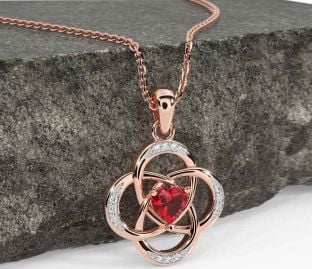 Diamond Ruby Rose Gold Silver Celtic Necklace