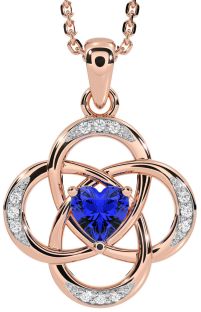 Diamond Sapphire Rose Gold Silver Celtic Necklace