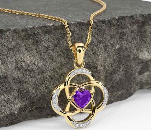 Diamond Amethyst Gold Silver Celtic Necklace