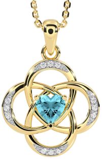 Diamond Aquamarine Gold Silver Celtic Necklace