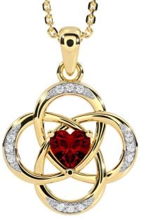 Diamond Garnet Gold Silver Celtic Necklace