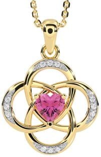 Diamond Pink Tourmaline Gold Silver Celtic Necklace