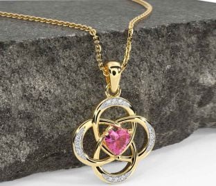 Diamond Pink Tourmaline Gold Silver Celtic Necklace