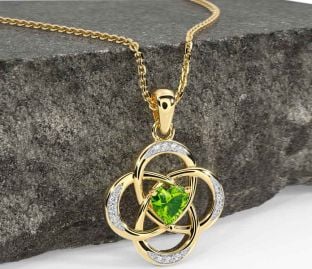 Diamond Peridot Gold Silver Celtic Necklace