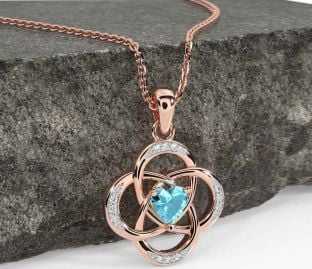 Diamond Aquamarine Rose Gold Celtic Necklace
