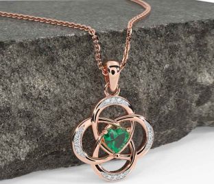 Diamond Emerald Rose Gold Celtic Necklace