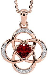 Diamond Garnet Rose Gold Celtic Necklace