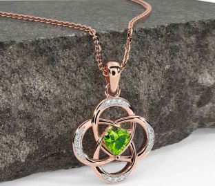 Diamond Peridot Rose Gold Celtic Necklace