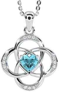 Diamond Aquamarine Silver Celtic Necklace