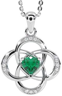Diamond Emerald Silver Celtic Necklace