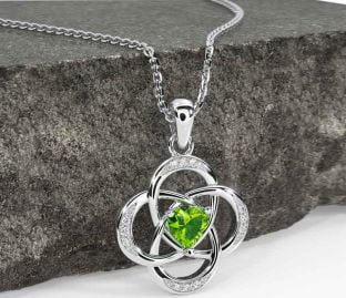 Diamond Peridot Silver Celtic Necklace