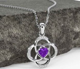 Diamond Amethyst White Gold Celtic Necklace