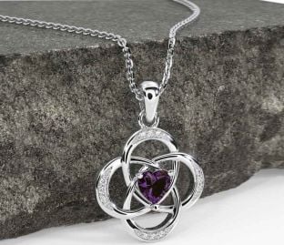 Diamond Alexandrite White Gold Celtic Necklace