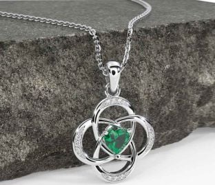 Diamond Emerald White Gold Celtic Necklace