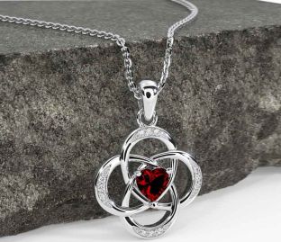 Diamond Garnet White Gold Celtic Necklace