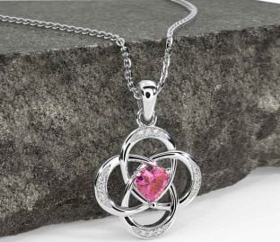 Diamond Pink Tourmaline White Gold Celtic Necklace