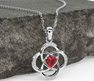 Diamond Ruby White Gold Celtic Necklace