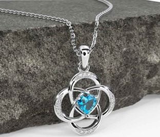 Diamond Topaz White Gold Celtic Necklace