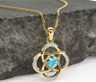 Diamond Aquamarine Gold Celtic Necklace