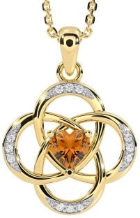 Diamond Citrine Gold Celtic Necklace