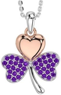 Amethyst Rose Gold Silver Shamrock Necklace