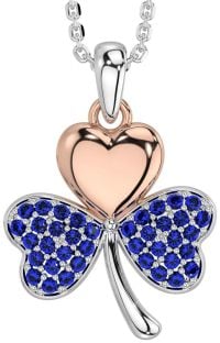 Sapphire Rose Gold Silver Shamrock Necklace