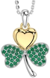 Emerald Gold Silver Shamrock Necklace