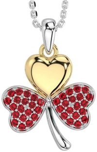 Ruby Gold Silver Shamrock Necklace