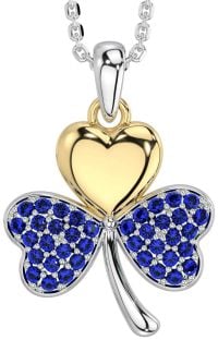 Sapphire Gold Silver Shamrock Necklace