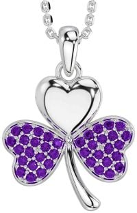 Amethyst Silver Shamrock Necklace