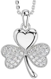 Diamond Silver Shamrock Necklace