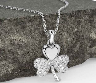 Diamond Silver Shamrock Necklace