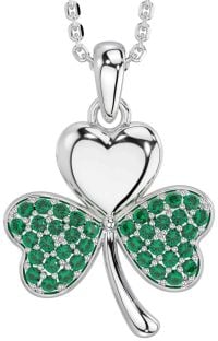 Emerald Silver Shamrock Necklace