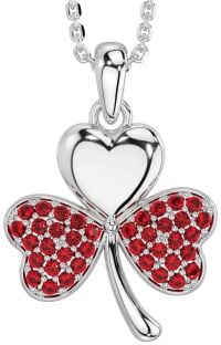 Ruby Silver Shamrock Necklace