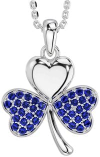 Sapphire Silver Shamrock Necklace