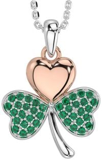 Emerald Rose Gold Silver Shamrock Necklace