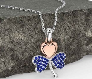 Sapphire Rose Gold Silver Shamrock Necklace