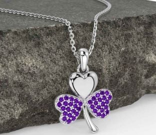 Amethyst White Gold Shamrock Necklace