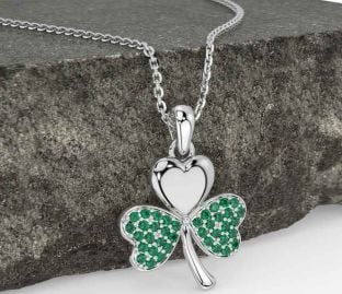 Emerald White Gold Shamrock Necklace