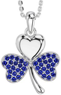 Sapphire White Gold Shamrock Necklace