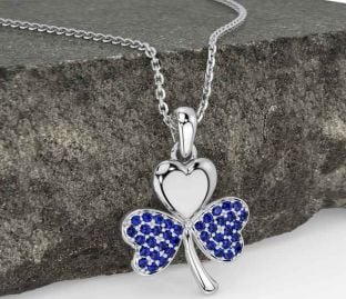 Sapphire White Gold Shamrock Necklace