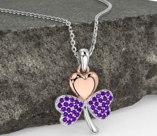 Amethyst White Rose Gold Shamrock Necklace
