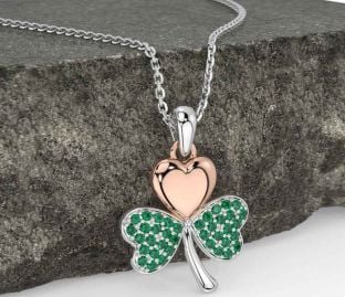 Emerald White Rose Gold Shamrock Necklace