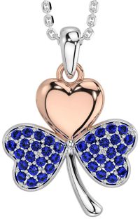 Sapphire White Rose Gold Shamrock Necklace