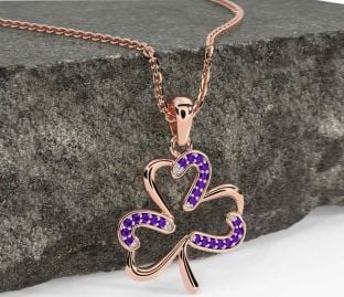 Amethyst Rose Gold Silver Shamrock Necklace