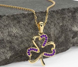 Amethyst Gold Silver Shamrock Necklace