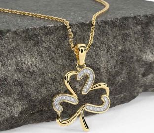 Diamond Gold Silver Shamrock Necklace
