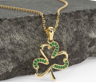Emerald Gold Silver Shamrock Necklace