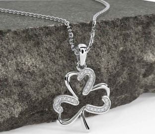 Diamond Silver Shamrock Necklace