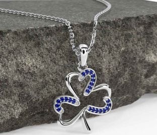 Sapphire Silver Shamrock Necklace